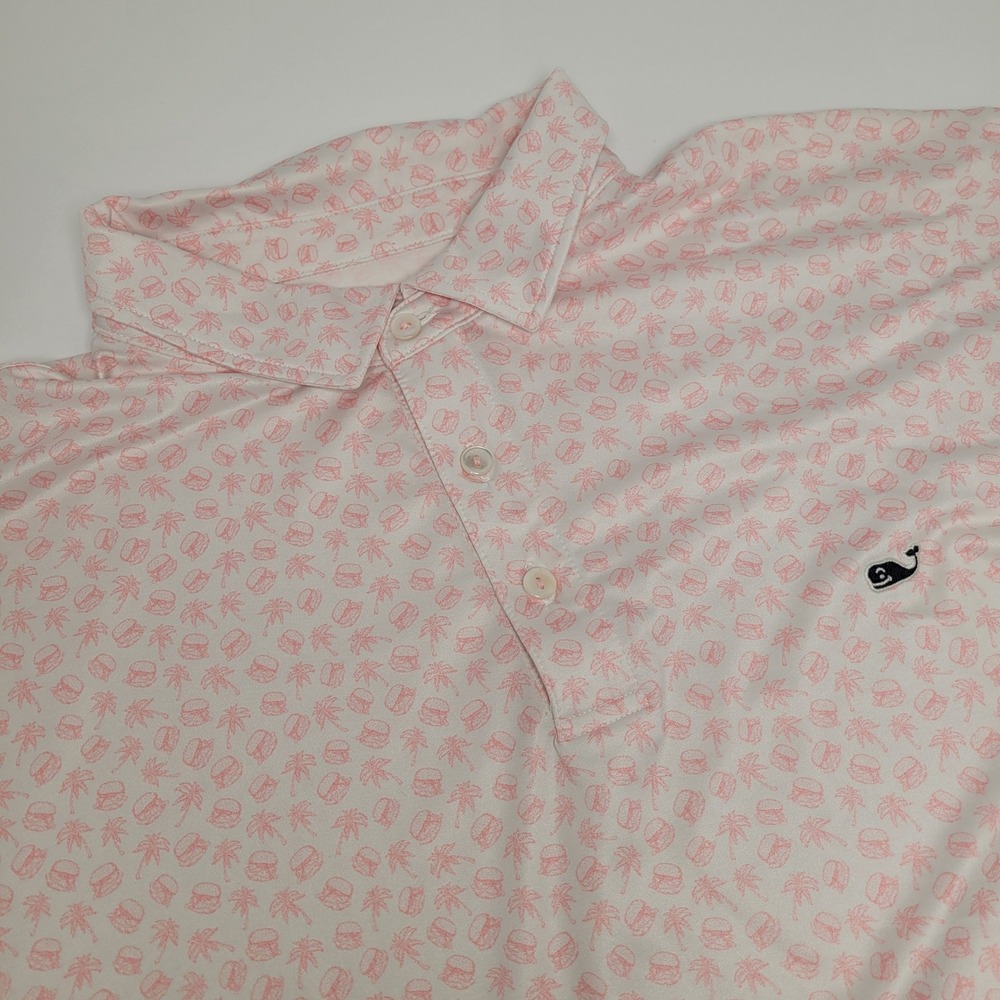 Vineyard Vines Performance Polo Mens XL Pink White Palm Tree Burger Excellent